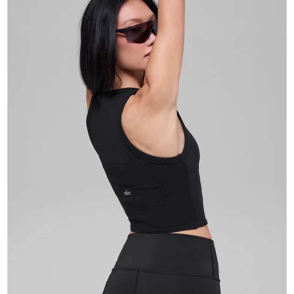 Alo Black Ribbed Racerback Tank - Picture 3 of 3